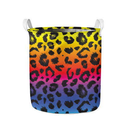 Rainbow Leopard Print Collapsible Laundry Basket