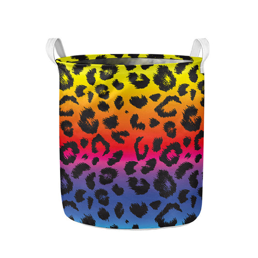 Rainbow Leopard Print Collapsible Laundry Basket