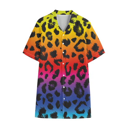 Rainbow Leopard Print Cotton Hawaiian Shirt