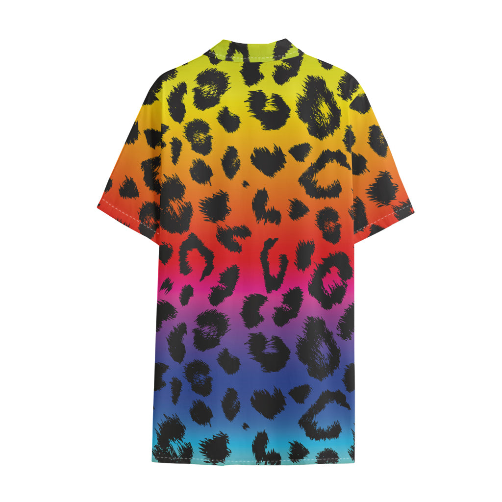Rainbow Leopard Print Cotton Hawaiian Shirt