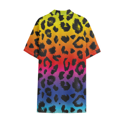 Rainbow Leopard Print Cotton Hawaiian Shirt
