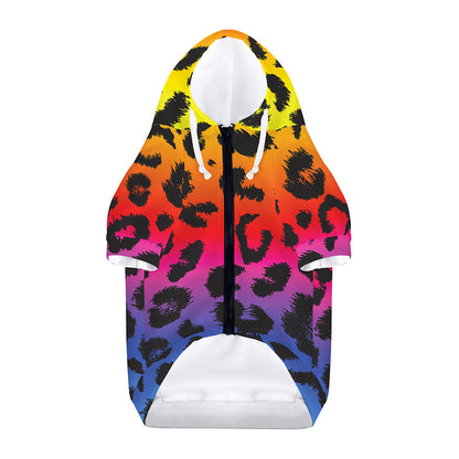 Rainbow Leopard Print Dog Zip Up Hoodie