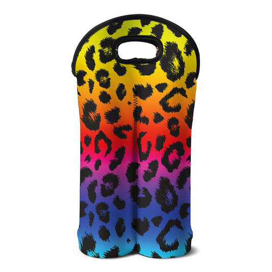 Rainbow Leopard Print Double Neoprene Wine Tote
