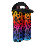Rainbow Leopard Print Double Neoprene Wine Tote