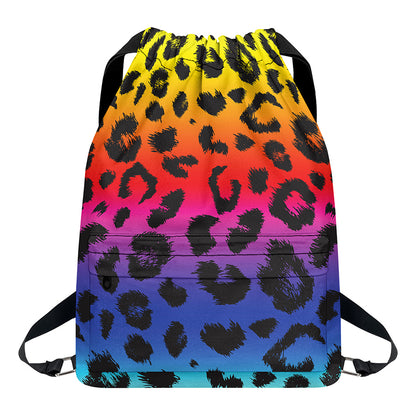 Rainbow Leopard Print Drawstring Backpack