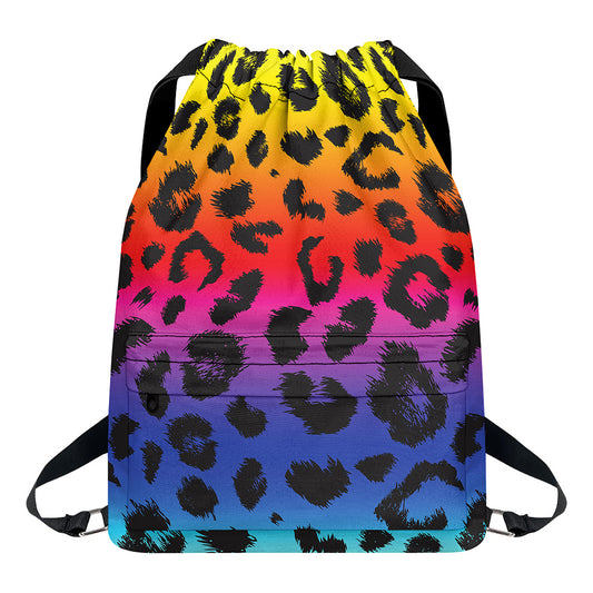 Rainbow Leopard Print Drawstring Backpack