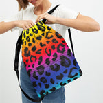 Rainbow Leopard Print Drawstring Backpack