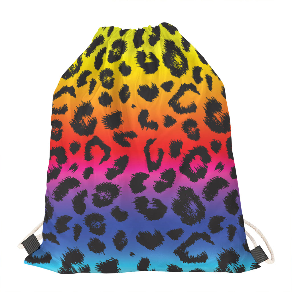 Rainbow Leopard Print Drawstring Bag