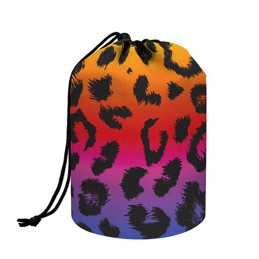 Rainbow Leopard Print Drawstring Makeup Bag