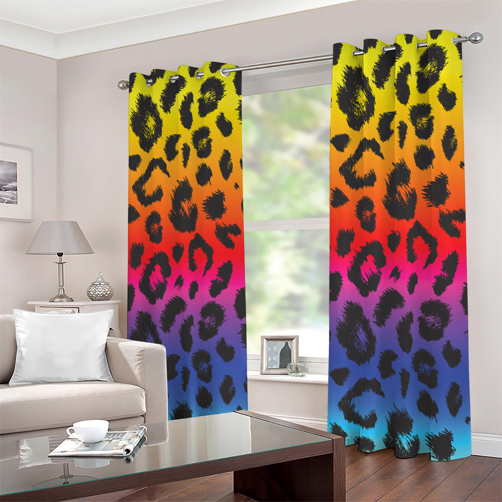 Rainbow Leopard Print Extra Wide Grommet Curtains