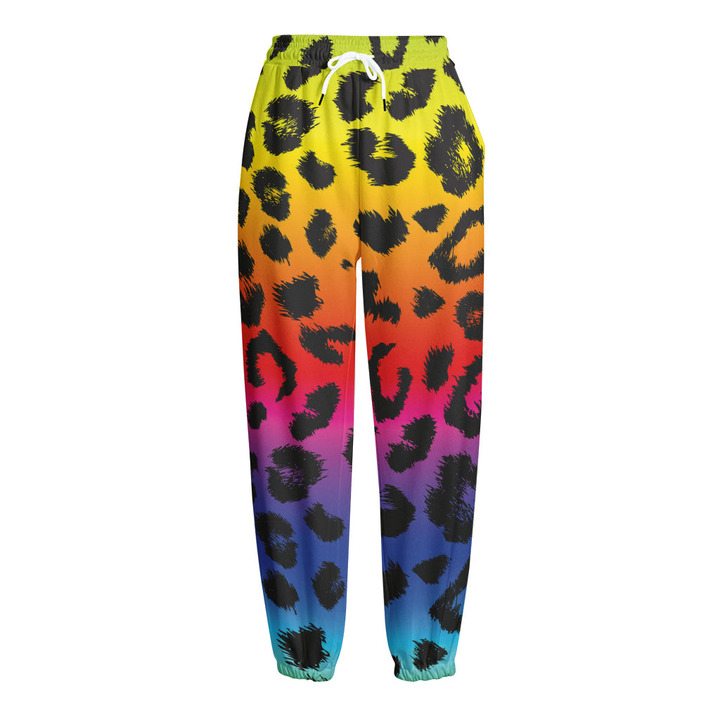 Rainbow Leopard Print Fleece Lined Knit Pants