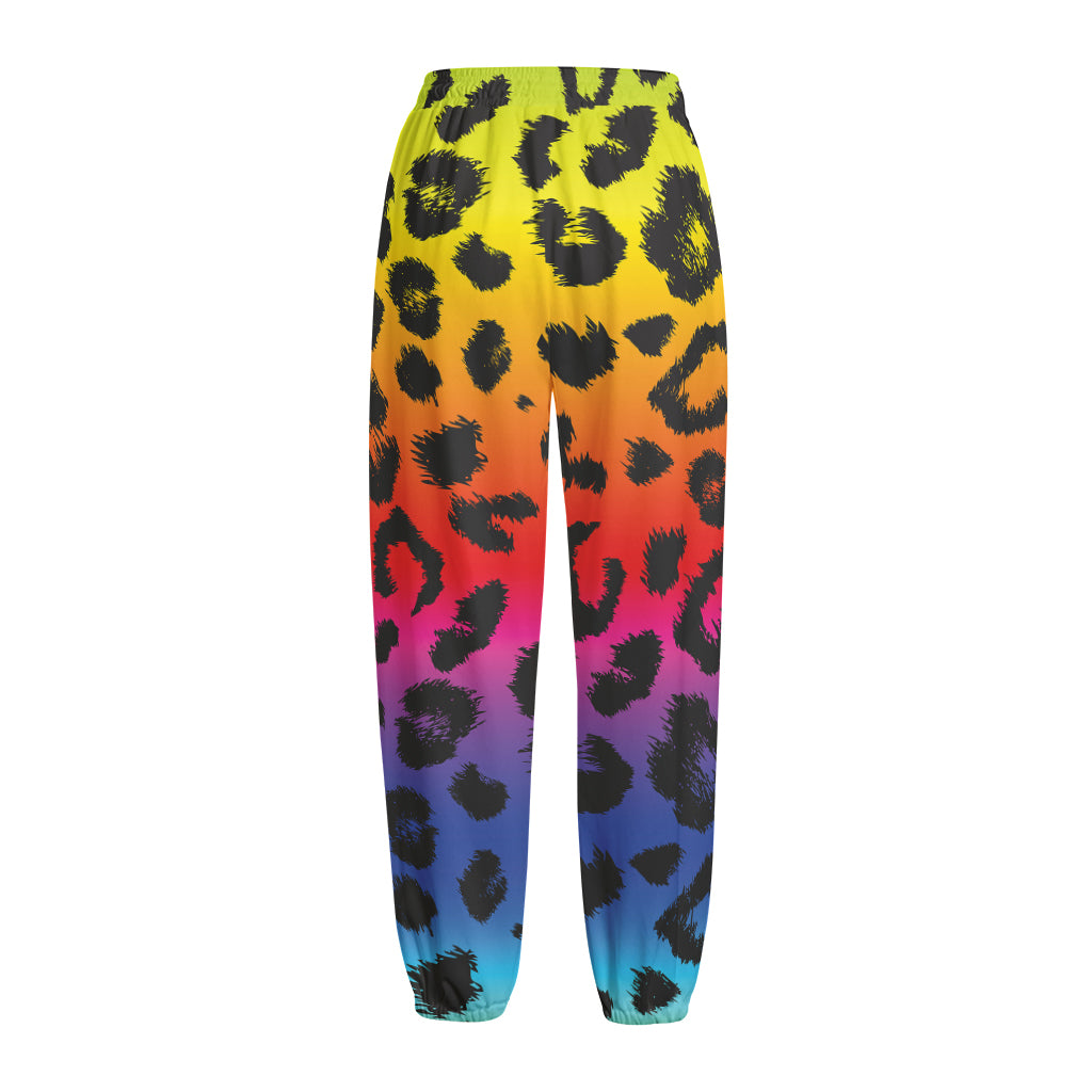 Rainbow Leopard Print Fleece Lined Knit Pants