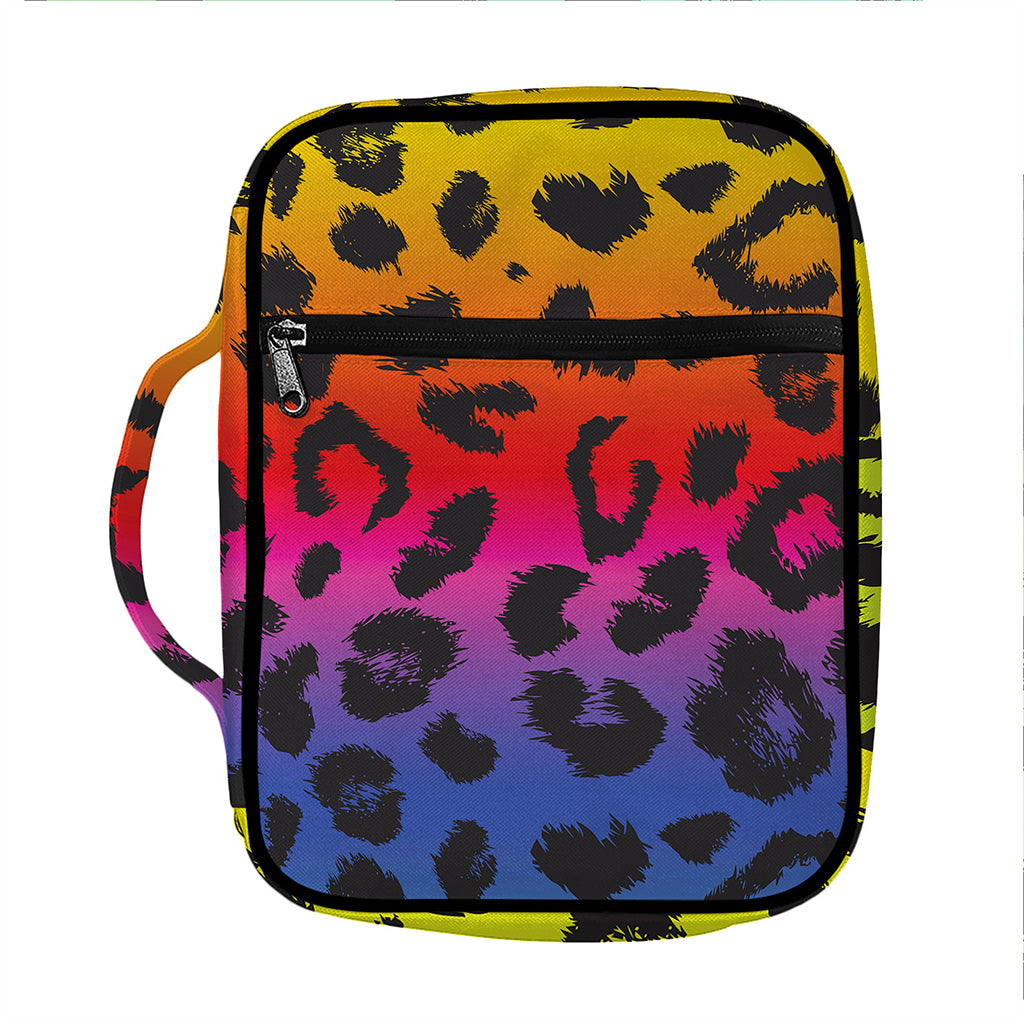 Rainbow Leopard Print Front Pocket Bible Bag