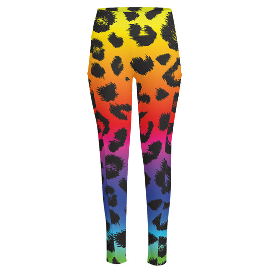 Rainbow Leopard Print High-Waisted Pocket Leggings
