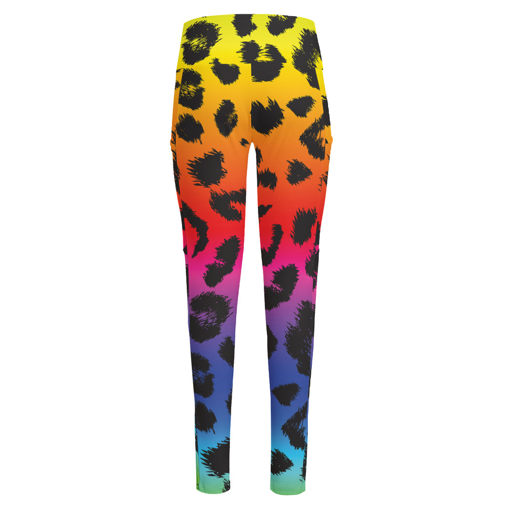 Rainbow Leopard Print High-Waisted Pocket Leggings