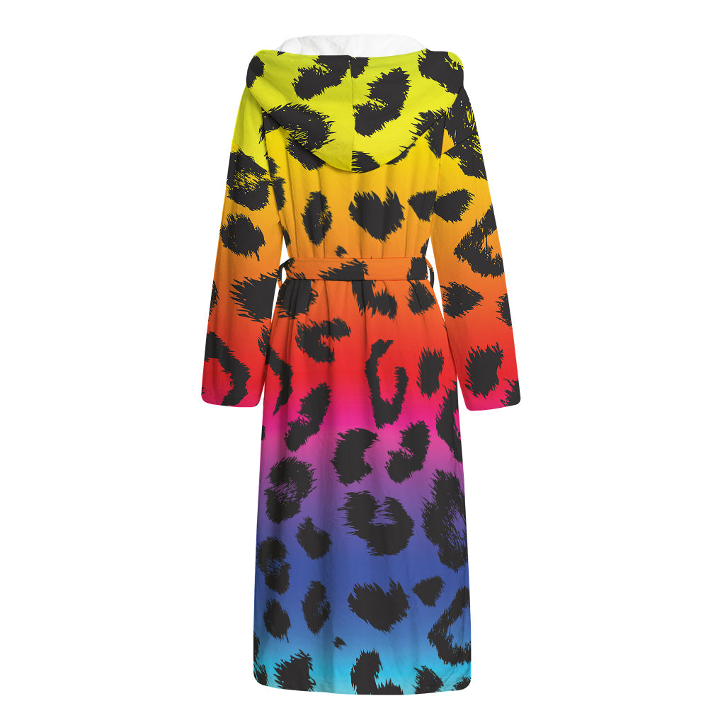 Rainbow Leopard Print Hooded Bathrobe