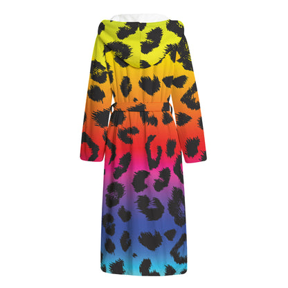Rainbow Leopard Print Hooded Bathrobe
