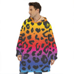Rainbow Leopard Print Hoodie Blanket