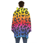 Rainbow Leopard Print Hoodie Blanket