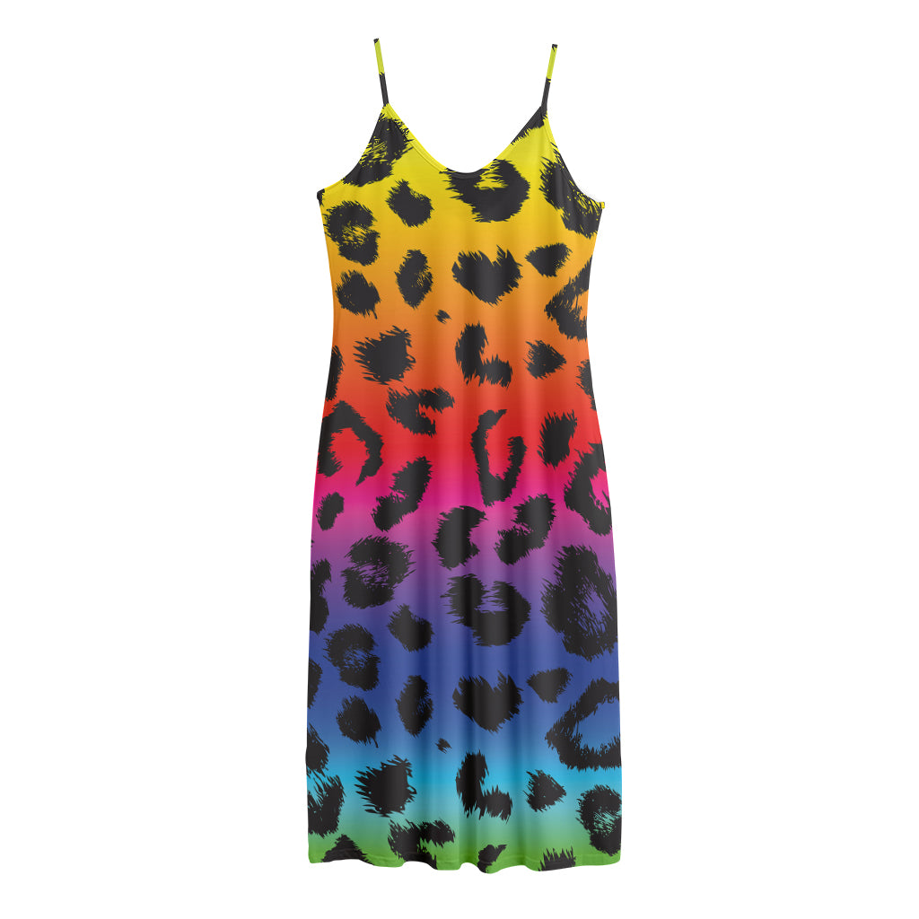 Rainbow Leopard Print Jersey Midi Cami Dress