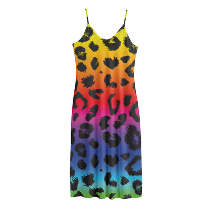 Rainbow Leopard Print Jersey Midi Cami Dress