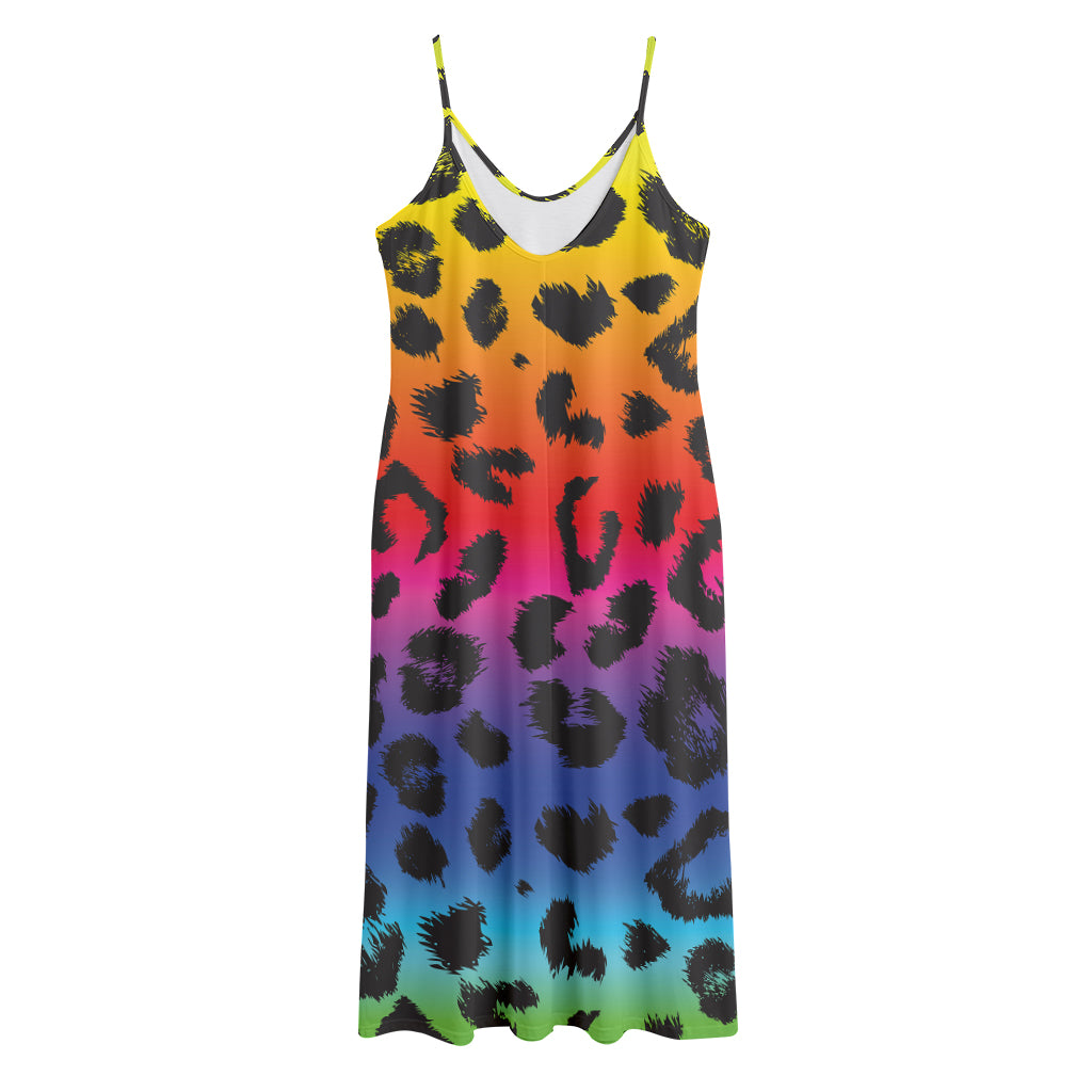 Rainbow Leopard Print Jersey Midi Cami Dress