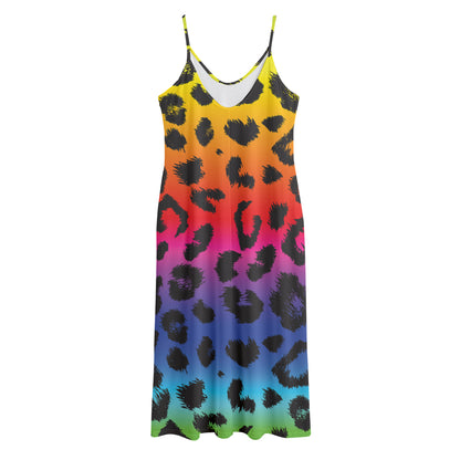 Rainbow Leopard Print Jersey Midi Cami Dress