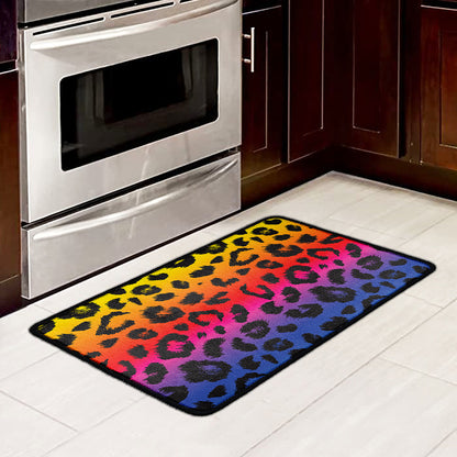 Rainbow Leopard Print Kitchen Mat