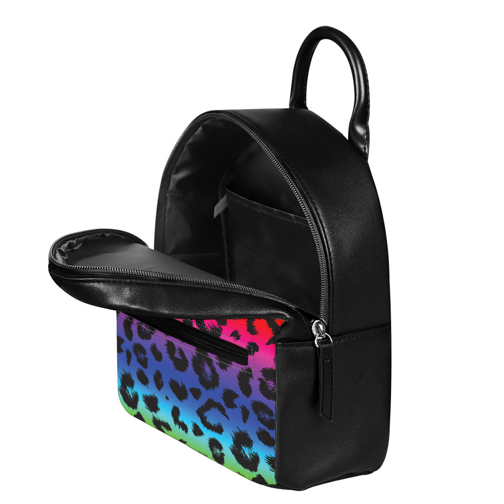 Rainbow Leopard Print Leather Backpack