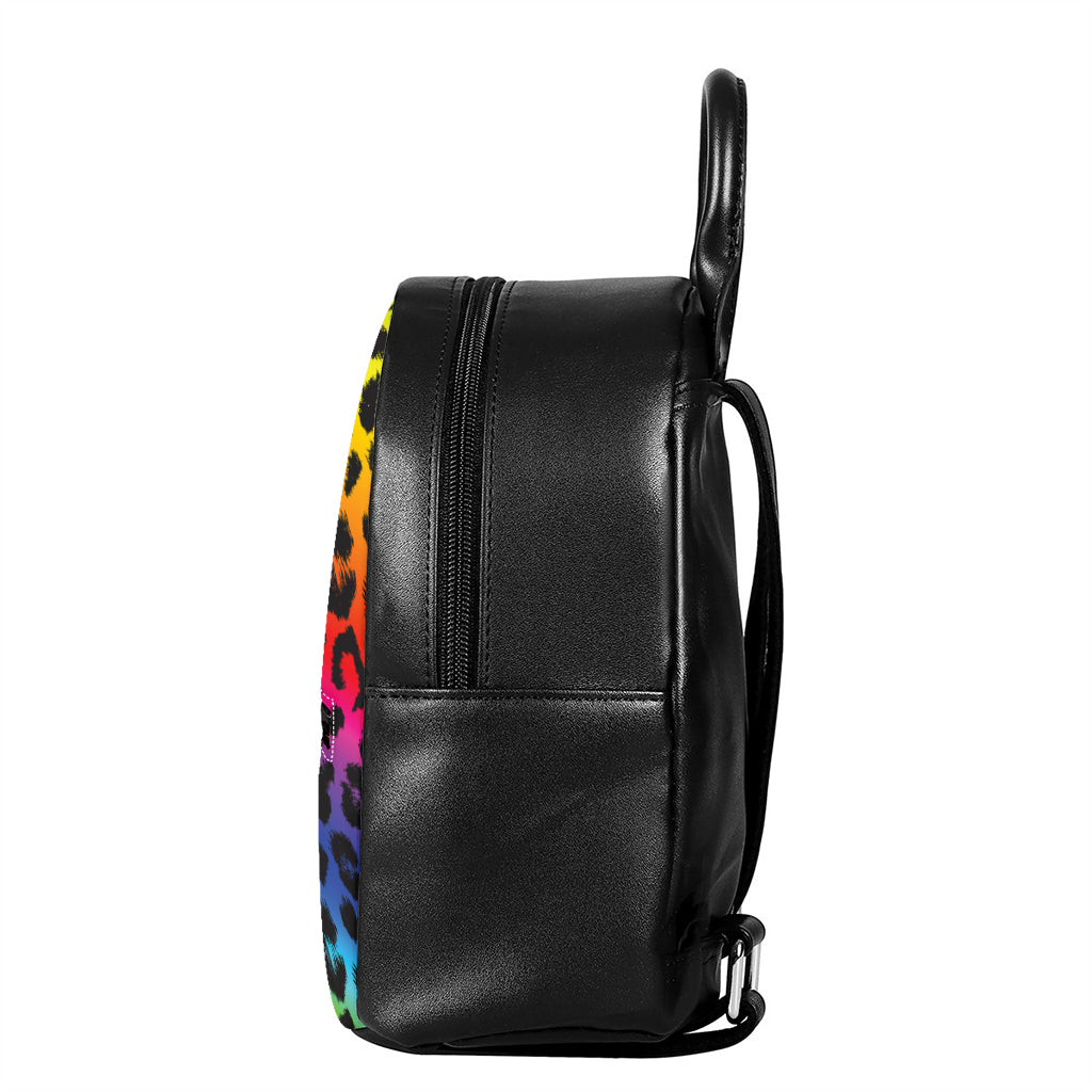 Rainbow Leopard Print Leather Backpack