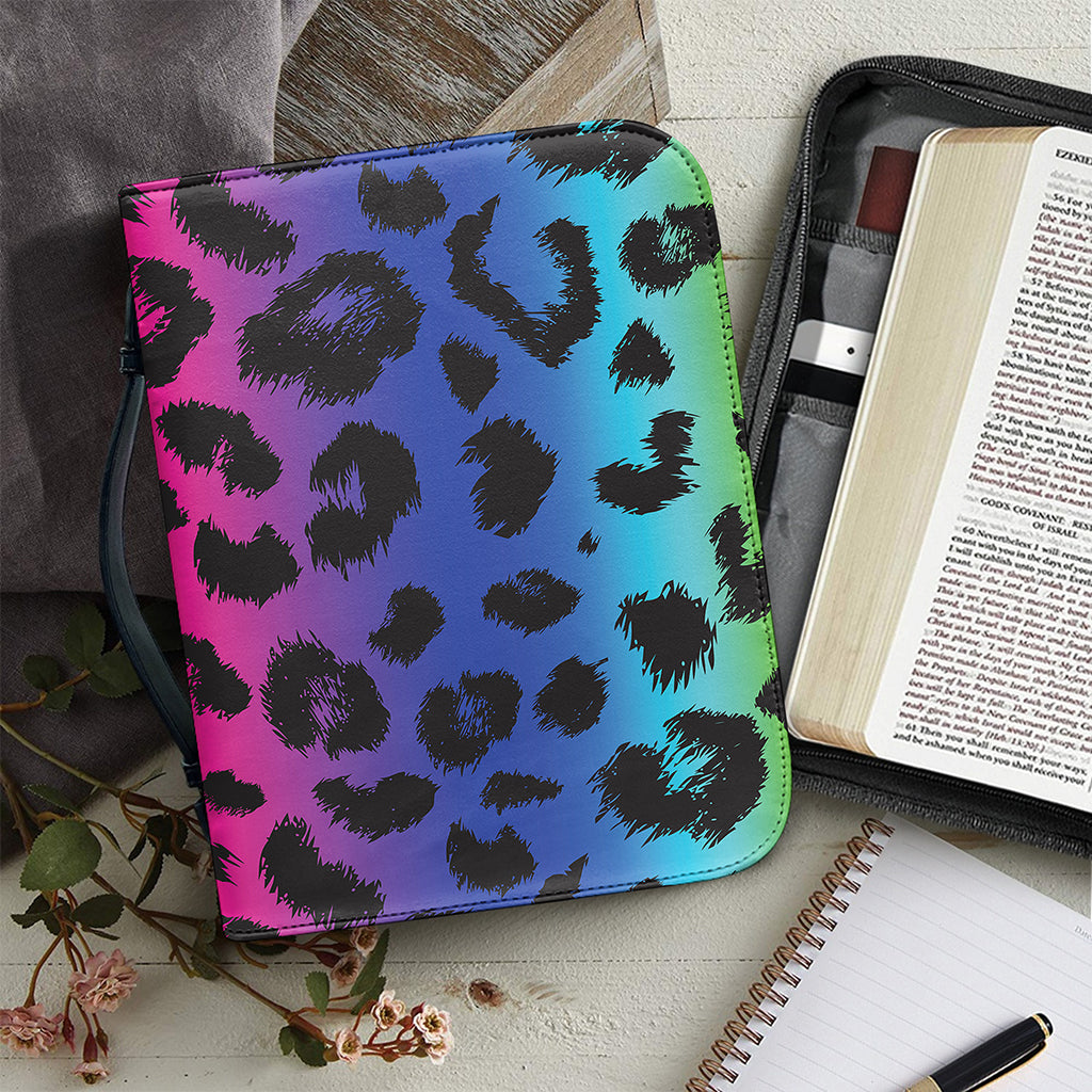 Rainbow Leopard Print Leather Bible Cover