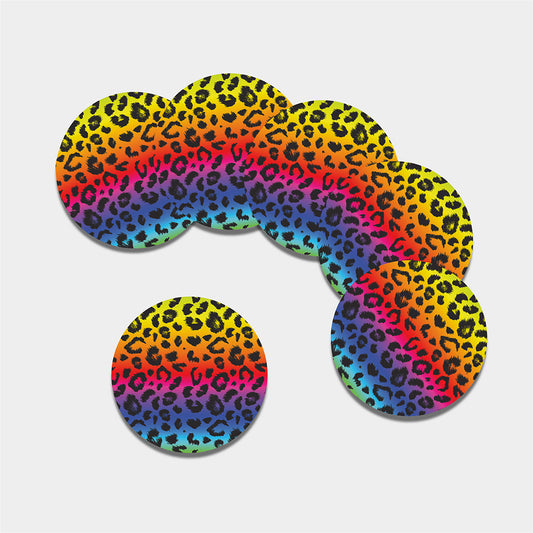 Rainbow Leopard Print Leather Coaster Set