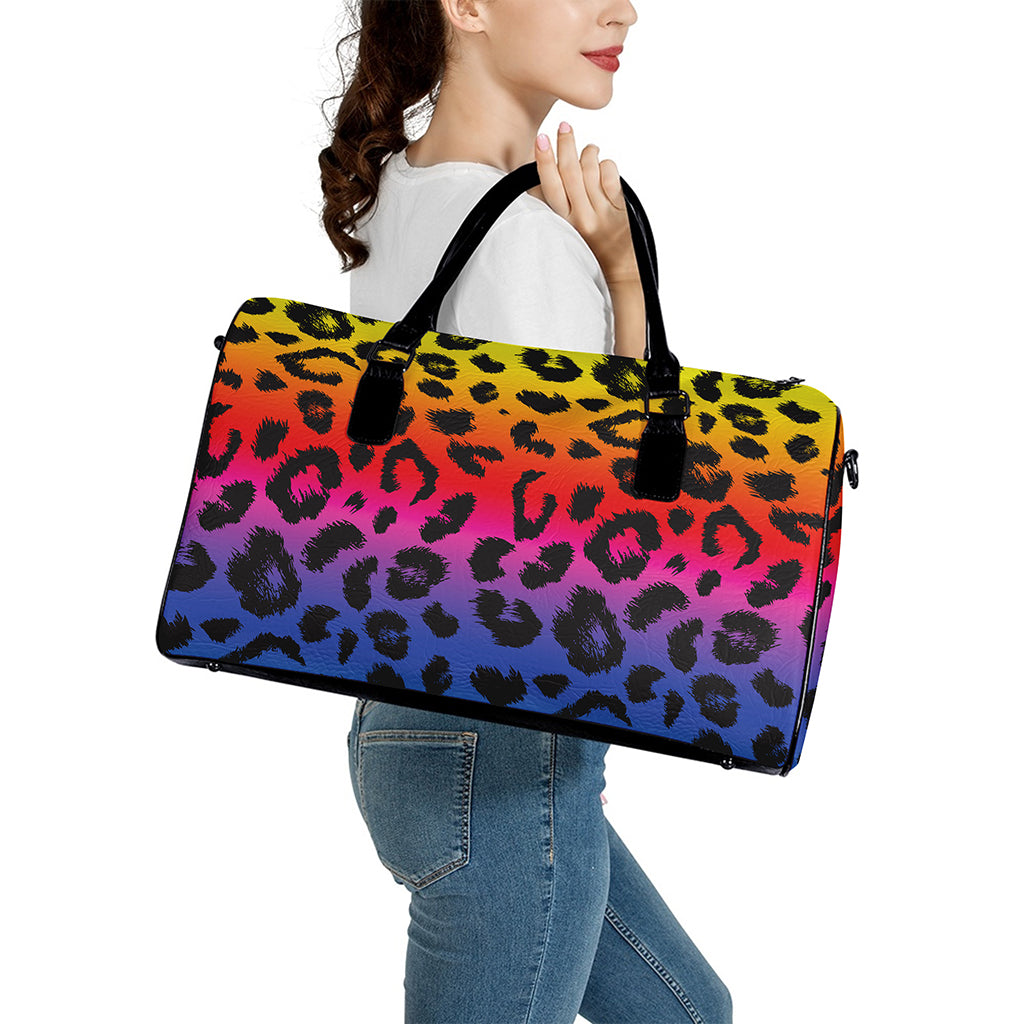 Rainbow Leopard Print Leather Duffle Bag
