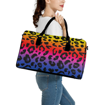Rainbow Leopard Print Leather Duffle Bag