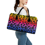 Rainbow Leopard Print Leather Duffle Bag