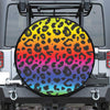 Rainbow Leopard Print Leather Spare Tire Cover