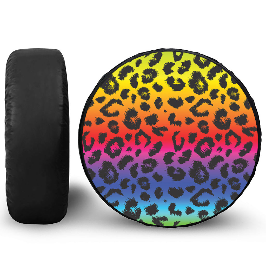 Rainbow Leopard Print Leather Spare Tire Cover