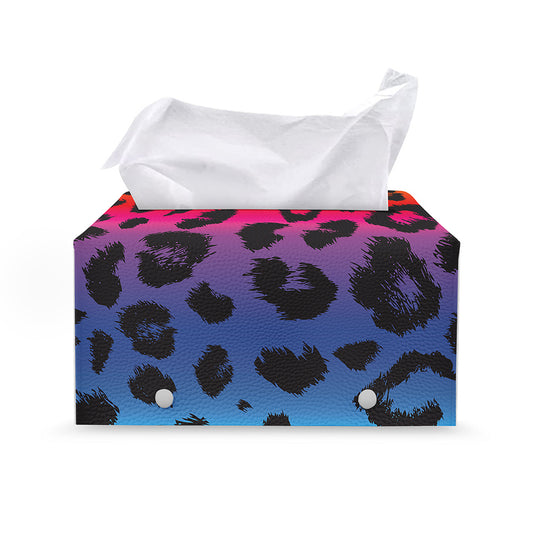 Rainbow Leopard Print Leather Tissue Box Cover