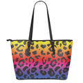 Rainbow Leopard Print Leather Tote Bag With Zipper
