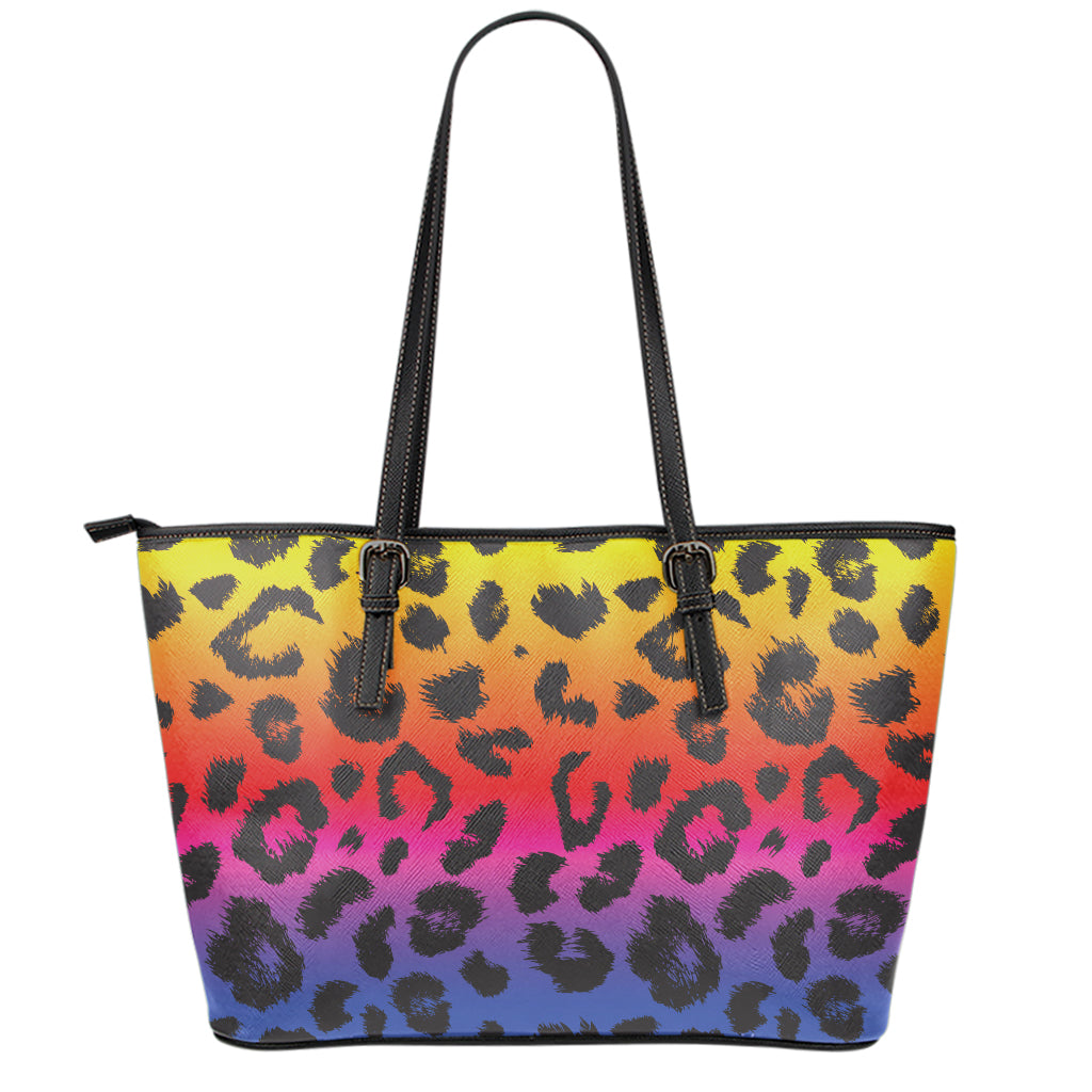 Rainbow Leopard Print Leather Tote Bag