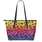 Rainbow Leopard Print Leather Tote Bag