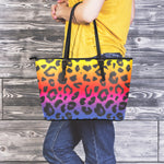 Rainbow Leopard Print Leather Tote Bag