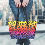 Rainbow Leopard Print Leather Tote Bag