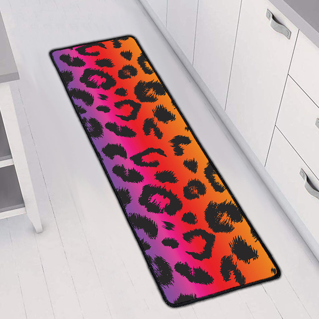 Rainbow Leopard Print Long Kitchen Mat