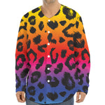 Rainbow Leopard Print Long Sleeve Baseball Jersey