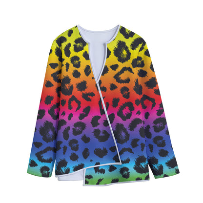 Rainbow Leopard Print Long Sleeve Short Coat