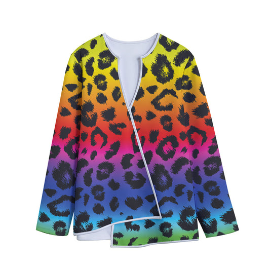 Rainbow Leopard Print Long Sleeve Short Coat