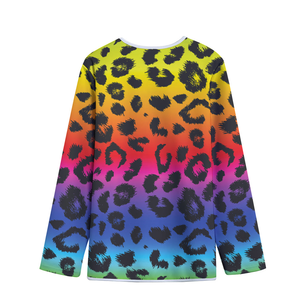 Rainbow Leopard Print Long Sleeve Short Coat