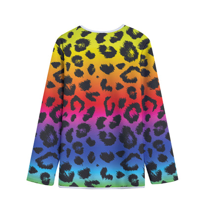 Rainbow Leopard Print Long Sleeve Short Coat