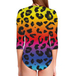 Rainbow Leopard Print Long Sleeve Swimsuit